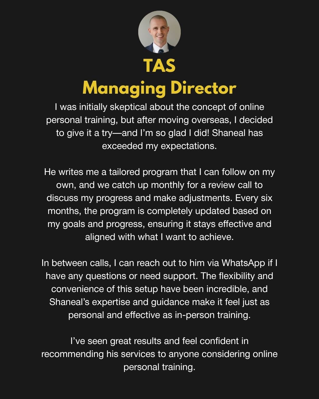 Tas's testimonial: Managing Director